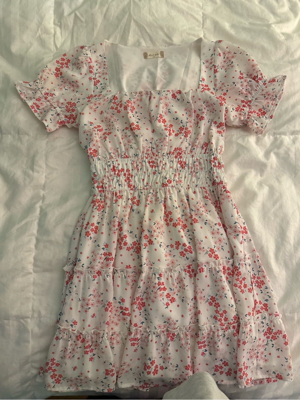 Altar'd State White Mini Dress with Pink Floral Print
